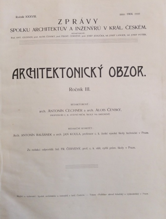 Architektonický obzor 1904 (kompletní 3. ročník, 12 čísel) vázáno