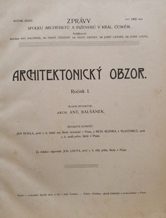 Architektonický obzor 1902 (kompletní 1. ročník, 12 čísel) vázáno