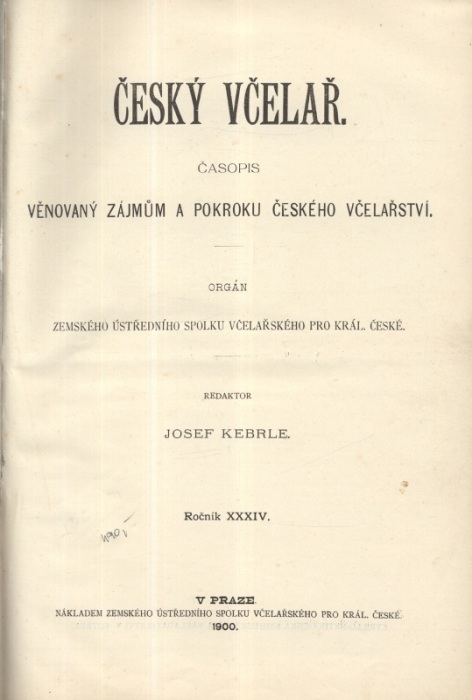 Český včelař 1900 (kompletní 34. ročník, 12 čísel) vázáno