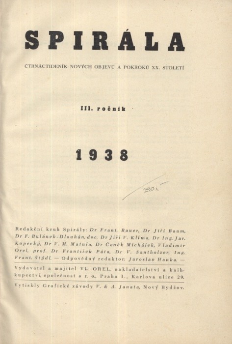 Spirála. Čtrnáctideník nových objevů a pokroků XX. století 1938 (kompletní 3. ročník) vázáno