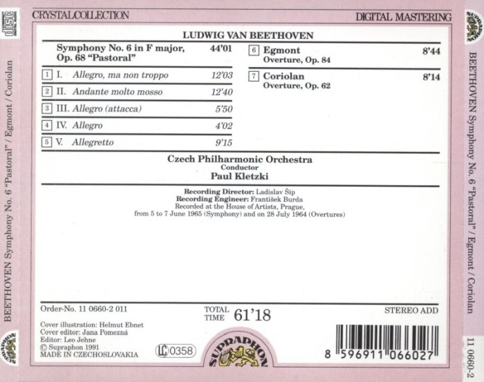 Beethoven, Ludwig van - Symphony No. 6 Pastoral/ Egmont  a  Coriolan - Overtures (CD)