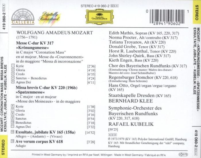 Mozart, Wolfgang Amadeus - Krönungsmesse / Spatzenmesse /Ave verum corpus / Exsultate, jubilate (CD)