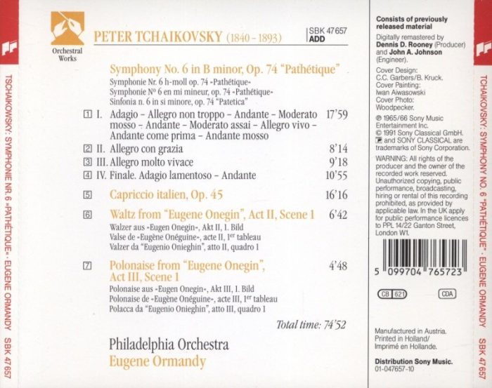 Tchaikovsky, Pyotr Ilyich - Symphony No. 6 / Capriccio italien / Waltz and Polonaise from "Eugene Onegin" (CD)