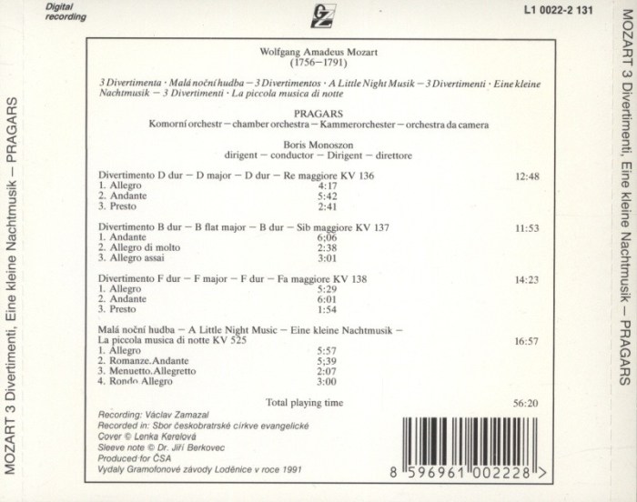 Mozart, Wolfgang Amadeus - 3 Divertimenti/ Eine kleine Nachtmusik (CD)