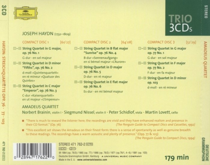 Haydn, Joseph - String Quartets opp. 76, 77, 103 (3CD)