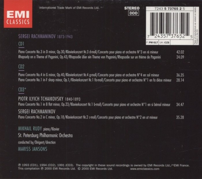 Rachmaninov, Sergei - Piano Concertos nos. 1-4, Rhapsody on a Theme of Paganini / Tchaikovsky, Piotr Ilyich - Piano Concerto No.1 (3CD)