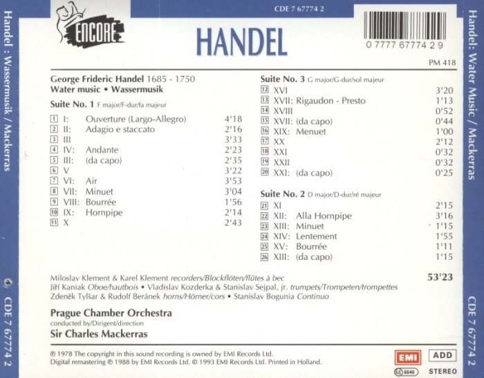 Handel, Georg Friedrich - Water music (CD)
