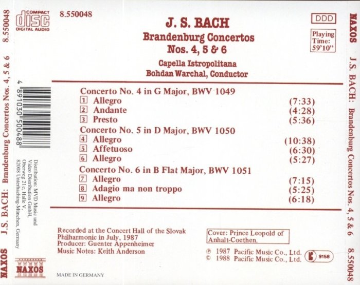 Bach, Johann Sebastian - Brandenburg Concertos nos. 4, 5 a 6 (CD)