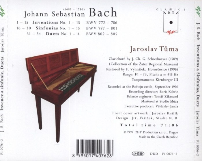 Bach, Johann Sebastian - Inventions  a  Sinfonias, Duets, BWV 772-805 (CD)