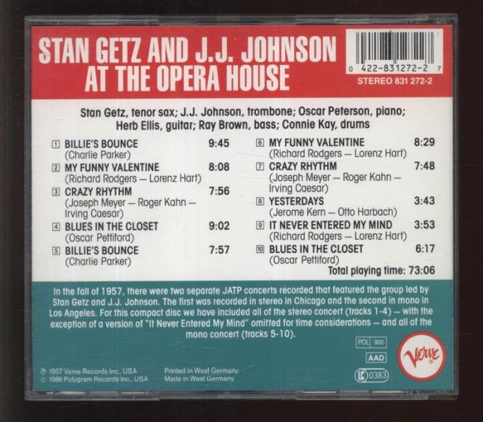 Stan Getz and J.J. Johnson - At The Opera House (CD)