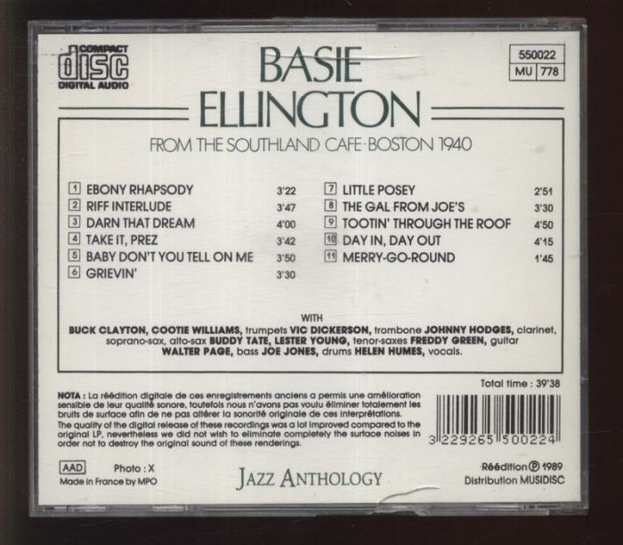 Count Basie, Duke Ellington - From The Southland Cafe-Boston 1940 (CD)