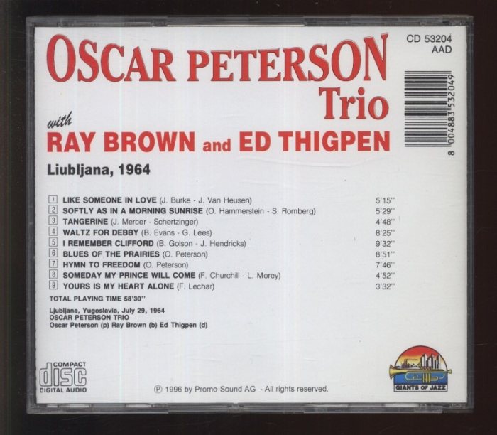 Oscar Peterson Trio (With Ray Brown And Ed Thigpen) - Ljubljana, 1964 (CD)