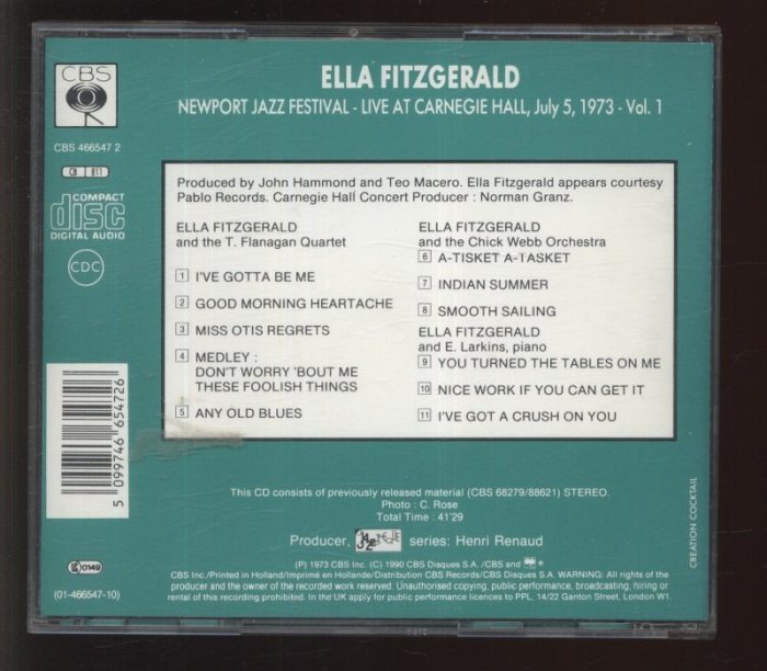 Ella Fitzgerald - Newport Jazz Festival - Live at Carnegie Hall, July 5, 1973 Vol.1 (CD)