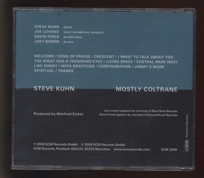 Steve Kuhn Trio W/ Joe Lovano - Mostly Coltrane (CD)