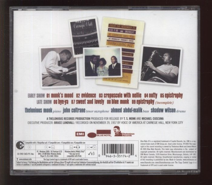Thelonious Monk Quartet With John Coltrane - At Carnegie Hall (CD)