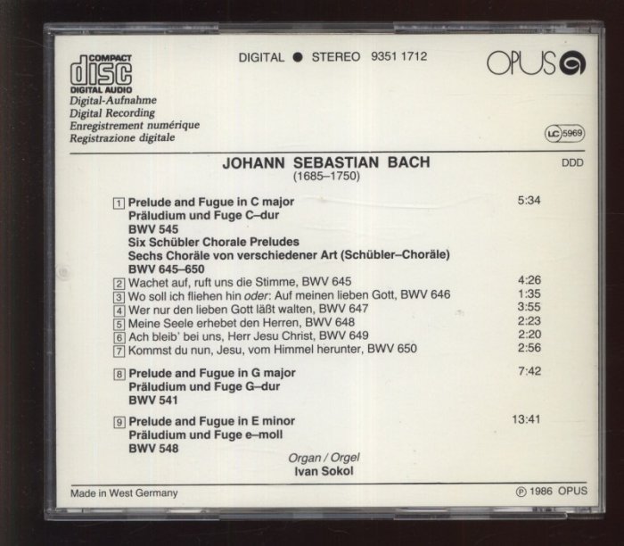 Bach, Johann Sebastian; Sokol, Ivan - Organ Compositions, BWV 545, 645-650, 541, 548 (CD)