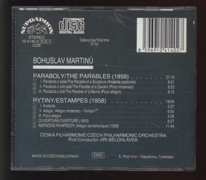 Martinů, Bohuslav; The Czech Philharmonic Orchestra; Bělohlávek, Jiří - The Parables; Les Estampes; Overture; La Rhapsodie (CD)