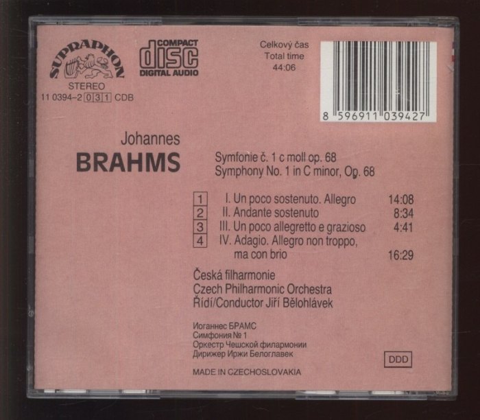 Brahms, Johannes; Czech Philharmonic Orchestra; Bělohlávek, Jiří - Symphony No. 1 (CD)