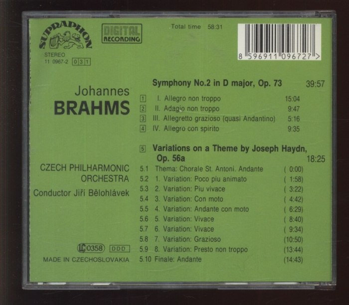 Brahms, Johannes; Czech Philharmonic Orchestra; Bělohlávek, Jiří - Symphony No. 2 (CD)
