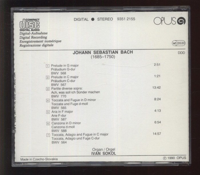Bach, Johann Sebastian; Sokol, Ivan - Organ Compositions (CD)