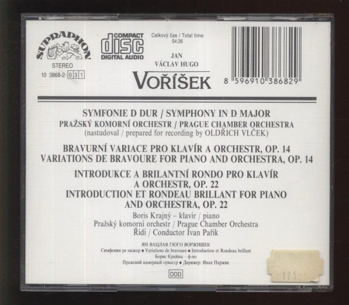 Voříšek, Jan Václav Hugo; Krajný, Boris; Pařík, Ivan; Prague Chamber Orchestra, Ivan Pařík - Symphony In D Major; Variations De Bravoure; Introduction Et Rondeau Brillant (CD)
