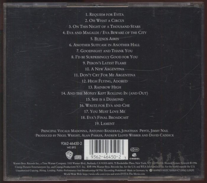 Andrew Lloyd Webber and Tim Rice - Evita (Music From The Motion Picture) (CD)