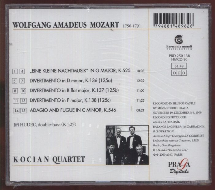 Mozart, Wolfgang Amadeus; Kocian Quartet - Eine kleine Nachtmusik, KV. 525; Divertimenti K 136, 137, 138; Adagio and Fugue K 546 (CD)