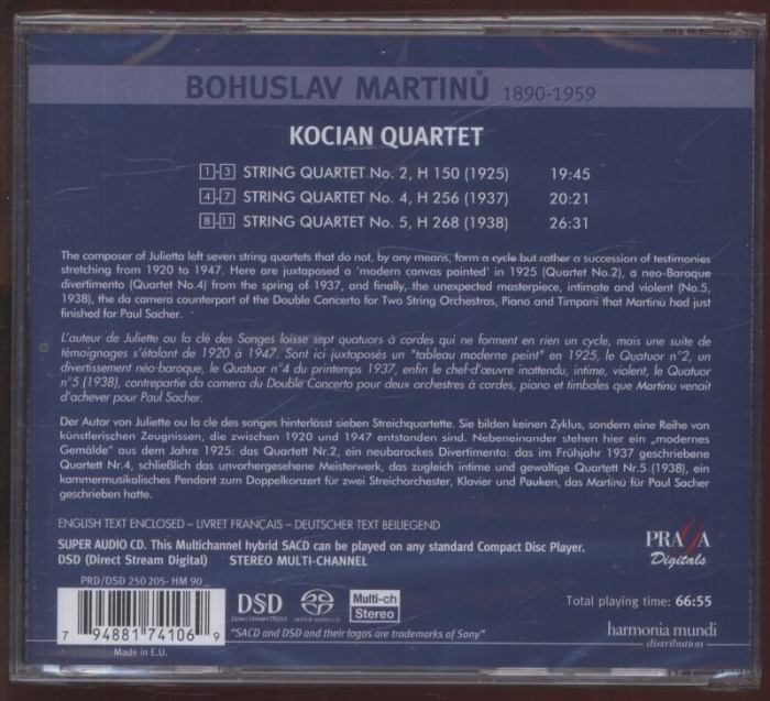 Martinů, Bohuslav; Kocian Quartet - String Quartet Nos 2, 4, 5 (SACD)