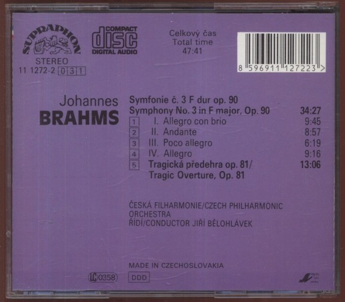 Brahms, Johannes; Czech Philharmonic Orchestra; Bělohlávek, Jiří - Symphony No. 3 Tragic Overture (CD)