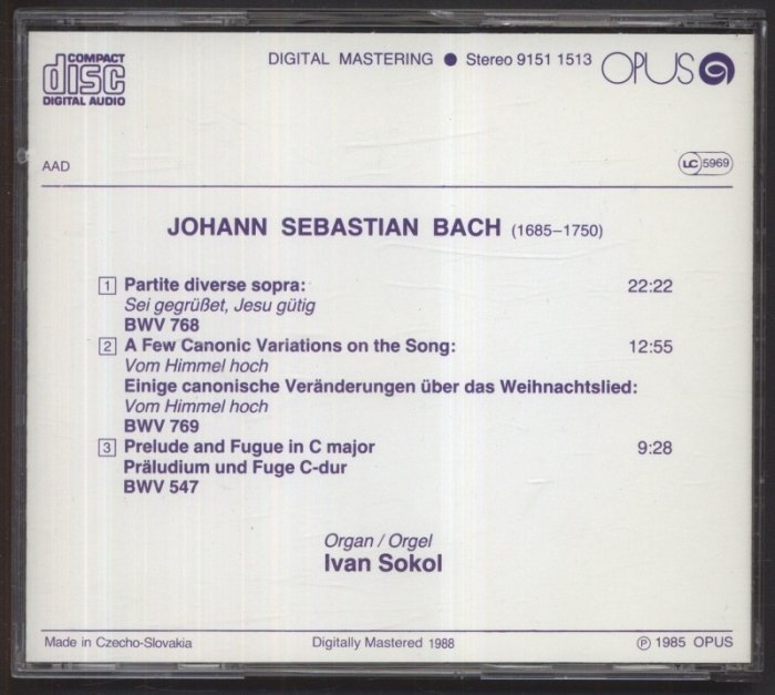 Bach, Johann Sebastian; Sokol, Ivan - Organ Compositions, BWV 768, 769, 547 (CD)