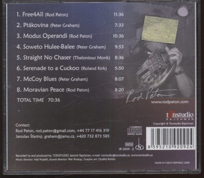 Rod Paton a Radek Zapadlo with the Peter Graham Trio - Moravian Peace (CD)