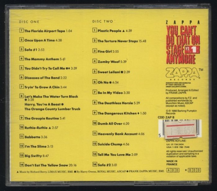 Frank Zappa - You Can't Do That On Stage Anymore Vol. 1 (2CD)