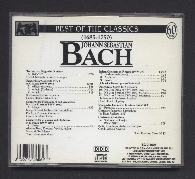 Johann Sebastian Bach - Brandenburg Concerto No.3; Toccata And Fugue In D Minor; Italian Concerto In F Major (CD)