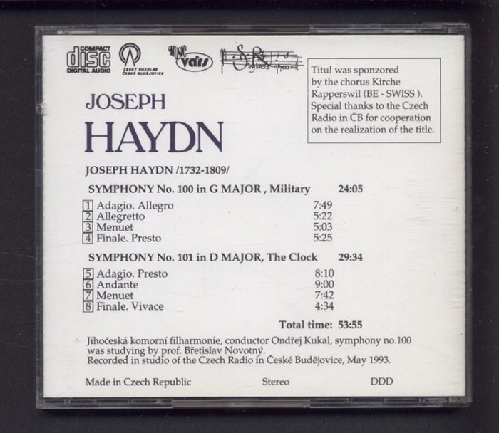 Joseph Haydn - Symphony No.100 in G major - Military , No.101 in D major - The Clock (CD)
