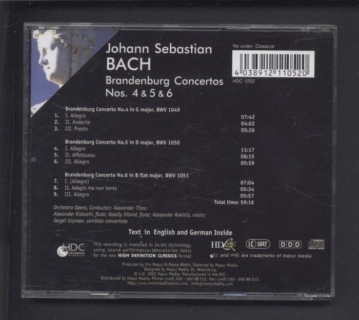 Johann Sebastian Bach - Brandenburg Concertos No. 4, 5, 6 (CD)