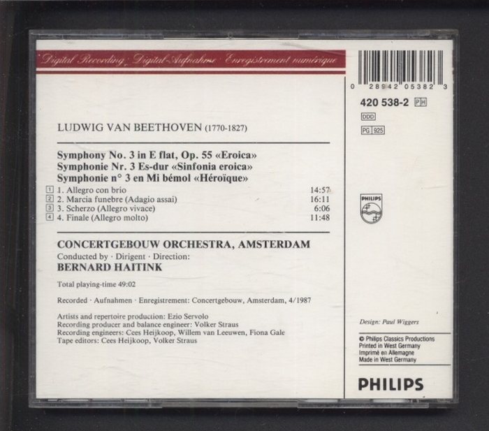 Ludwig van Beethoven, Concertgebouworkest, Bernard Haitink - Beethoven Haitink Symphony No. 3 (CD)