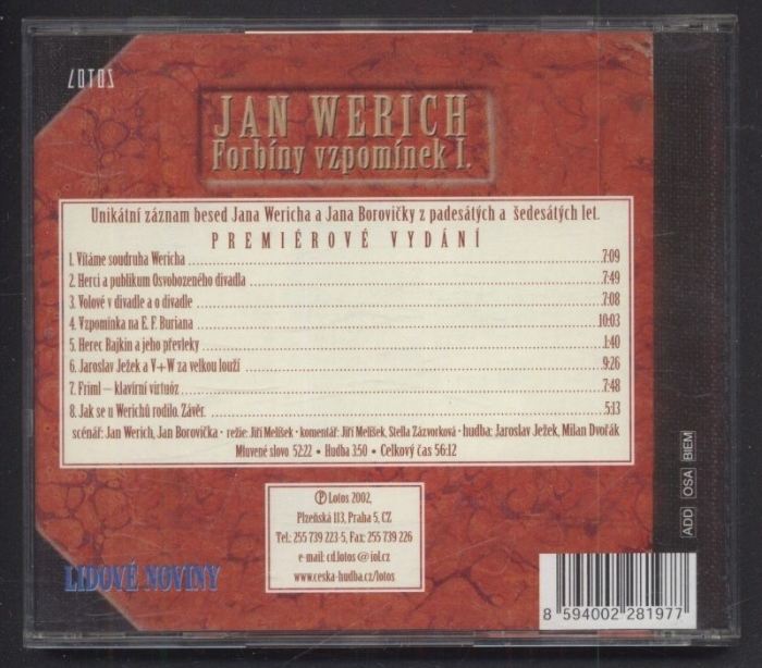 Jan Werich - Forbíny vzpomínek I. (CD)
