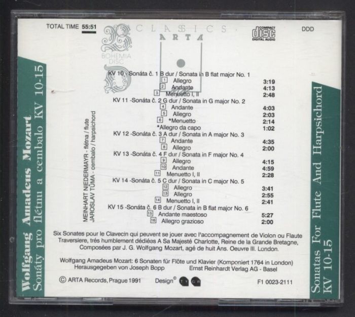 Wolfgang Amadeus Mozart, Meinhart Niedermayr, Jaroslav Tůma - Sonáty pro flétnu a cembalo KV 10-15 / Sonatas For Flute And Harpsichord KV 10-15 (CD)