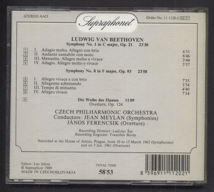 Beethoven, Czech Philharmonic Orchestra, Jean Meylan, János Ferencsik - Symphonies Nos. 1 a 8 / Die Weihe Des Hauses (CD)