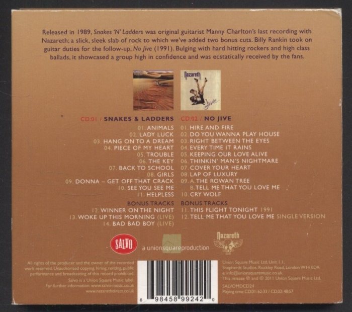 Nazareth - Snakes 'N' Ladders / No Jive (2CD)