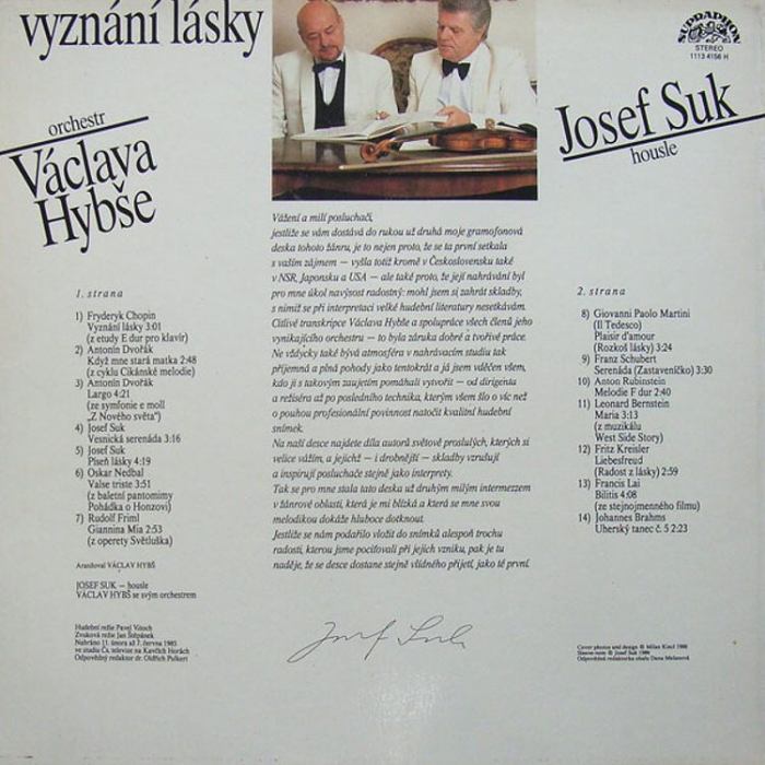Václav Hybš se svým orchestrem  a  Josef Suk - Vyznání lásky (LP)