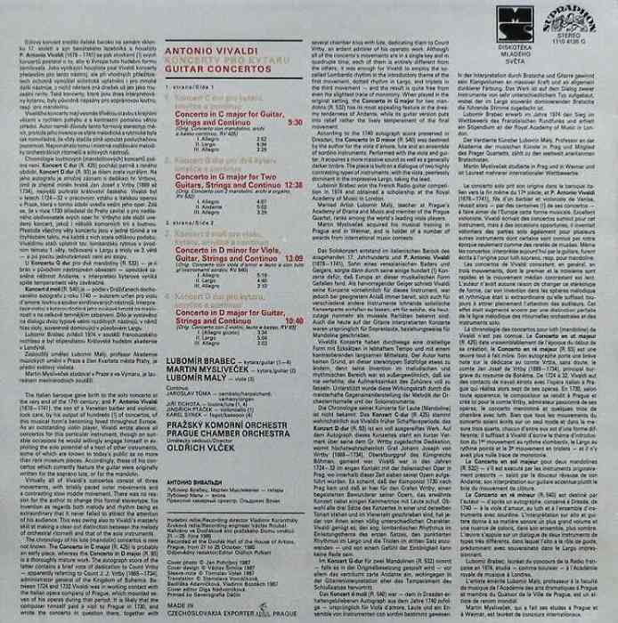 Antonio Vivaldi - Guitar / Two Guitar / Viola and Guitar Concertos (LP)