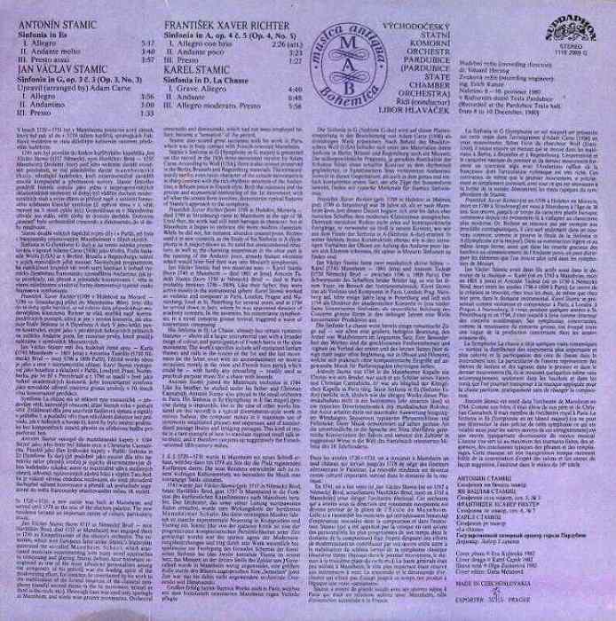 Antonín Stamic; Jan Václav Stamic; Karel Stamic; František Xaver Richter - Sinfonias (LP)