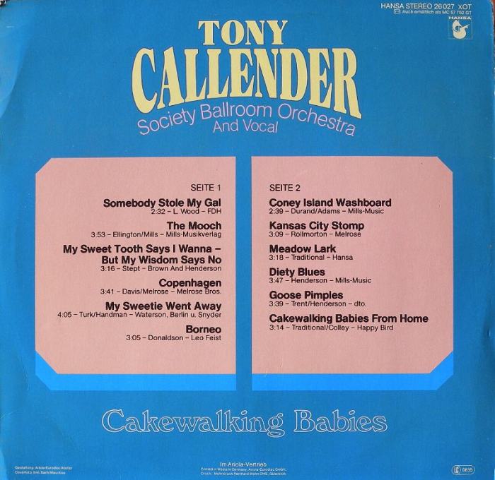 Tony Calender Society Ballroom Orchestra and Vocal - Cakewalking Babies