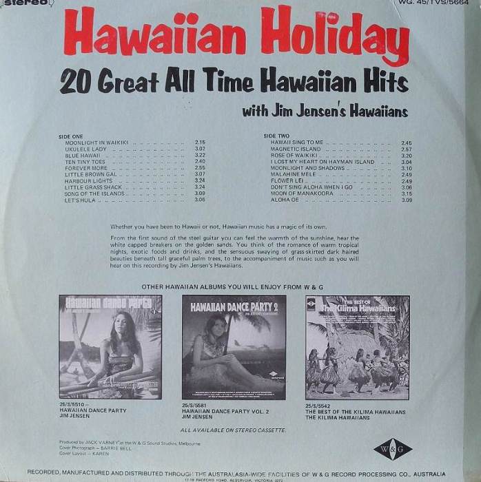 Jim Jensen's Hawaiians - Hawaiian Holiday /20 Great All Time Hawaiian Hits/