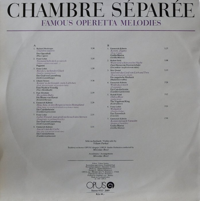 Willy Farkas - Chambre Séparée (Famous Operetta Melodies)