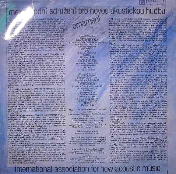 Mezinárodní sdružení pro novou akustickou hudbu (Kratochvíl-Ackerman-Ženatý-Havel-Zangi) - Ornament (LP)