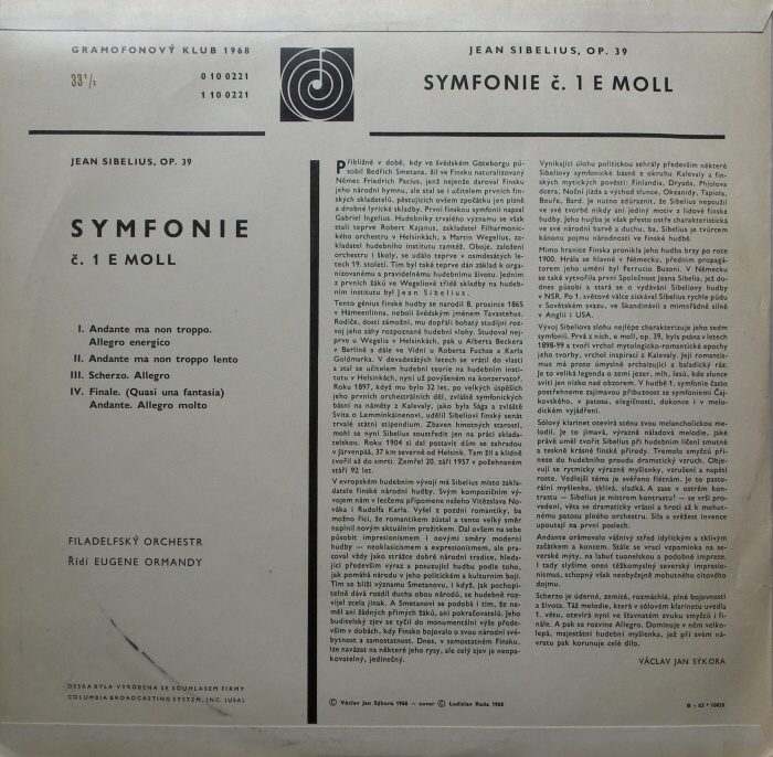 Jean Sibelius - Symfonie č. 1 e moll, op. 39