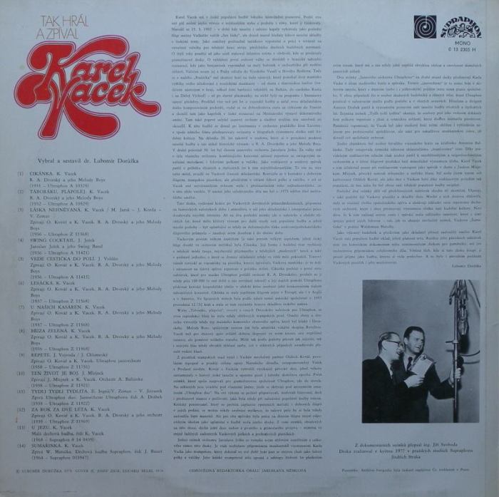 Karel Vacek - Tak hrál a zpíval Karel Vacek (LP)