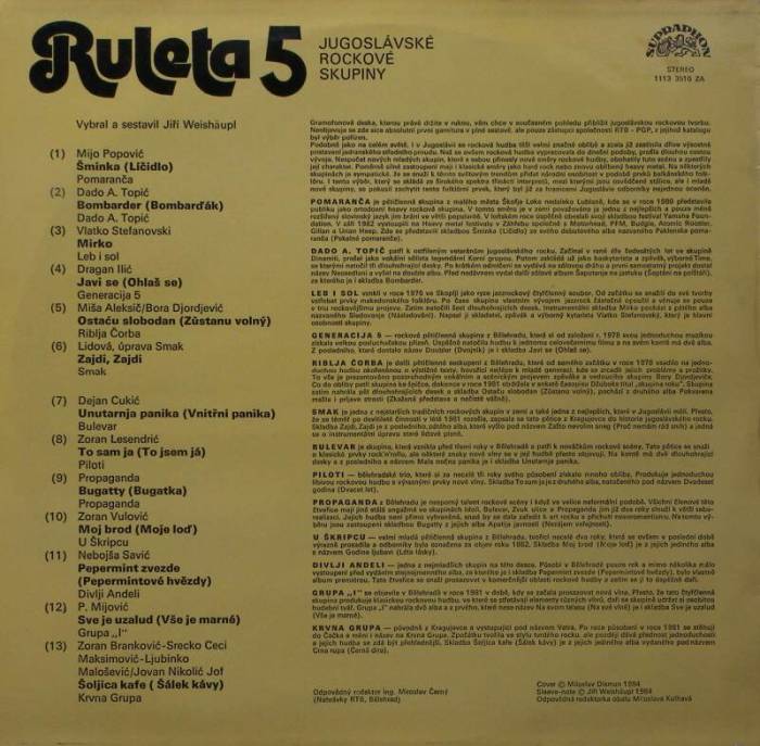 Various Artists - Ruleta 5 (Jugoslávské rockové skupiny) (LP)